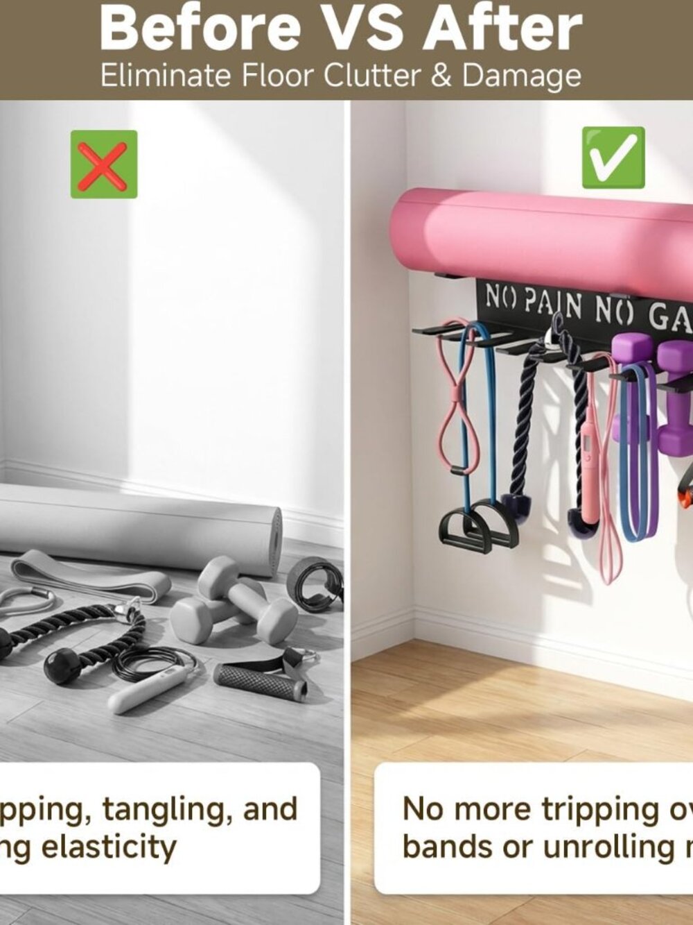 Gym Home Rack 8 Hook Heavy-Duty Wall-mounted Organizer Multi-Purpose Workout Gea - Picture 7 of 7